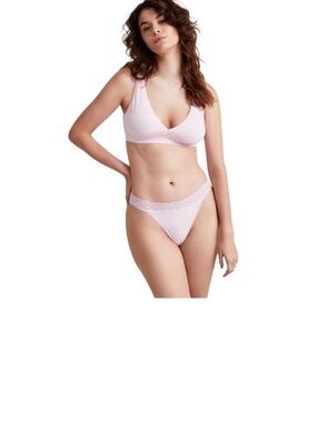 State of Day Women's Cotton Blend Lace-Trim Thong Dot Heart Pink - NWT